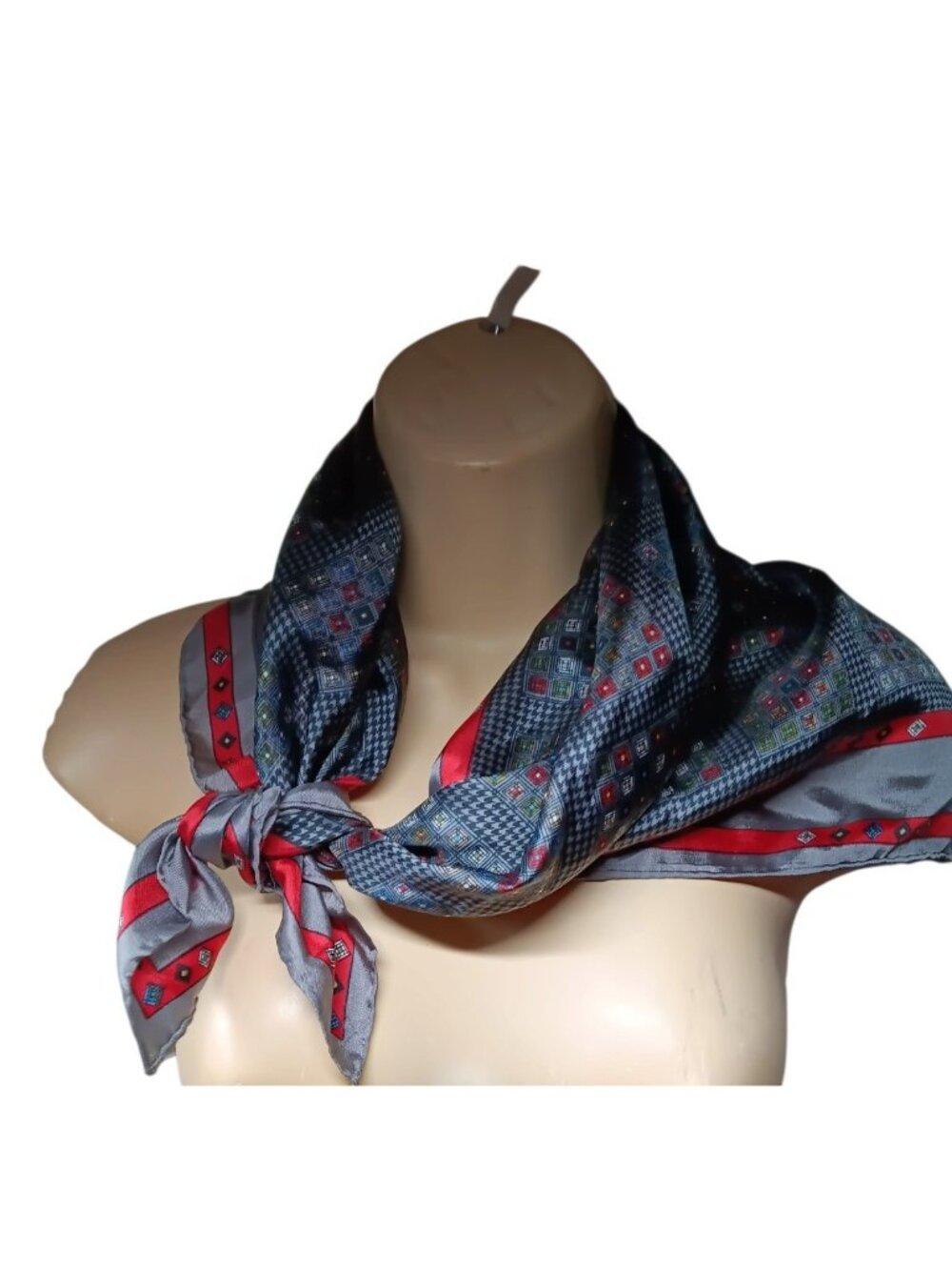 VTG Echo Scarf Rolled Edge Hand Stitched Gray Red and Black
